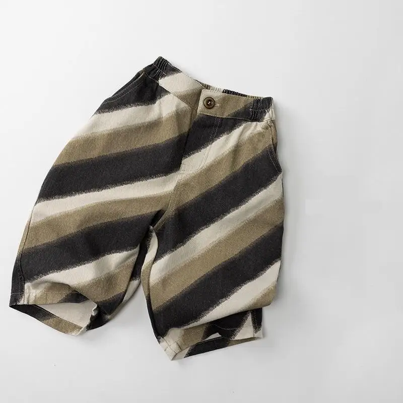 

2026 Spring New Baby Thick Stripes Casual Pants Children Loose Trousers Infant Boys Cotton Harem Pants Fashion Children Clothes