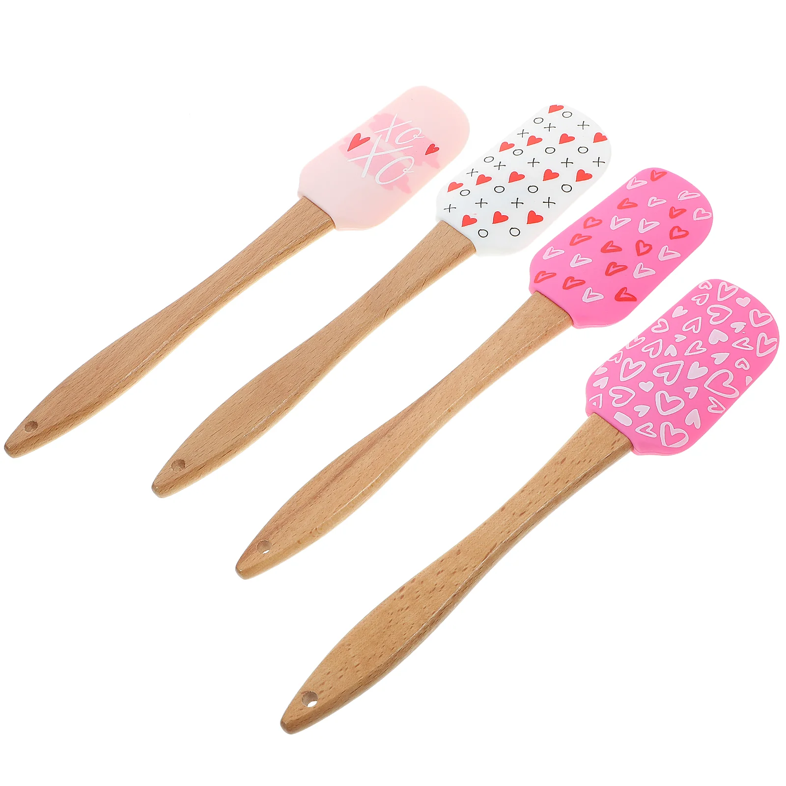 

4pcs Valentine Silicone Spatula Wood Handle Cake Scraper Baking Tool Set Clean Multi Functional Safe Cream