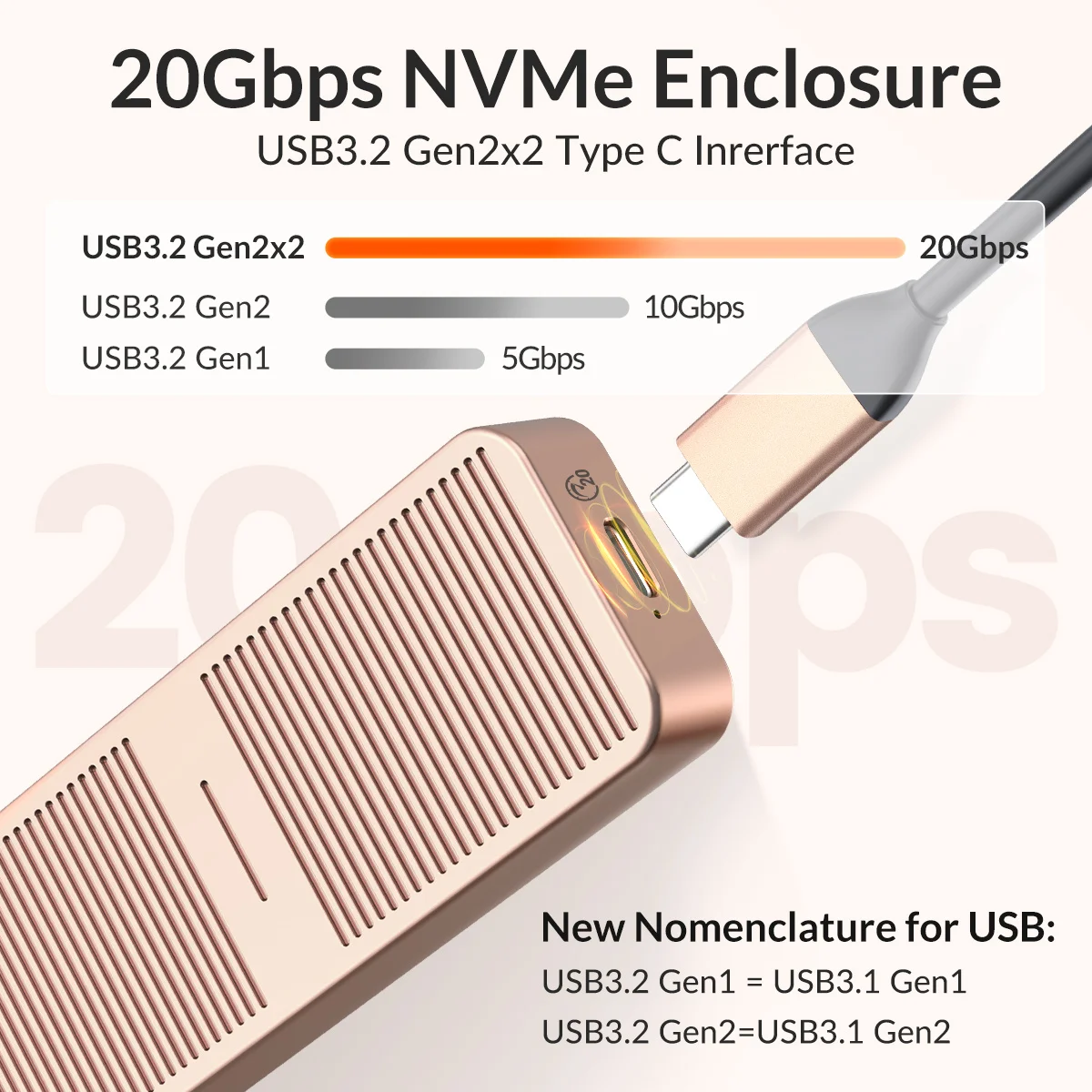 ORICO 20 Gbit/s M.2 NVME SSD-Gehäuse mit integrierter Kühlweste, verbessertes Aluminium-Typ-C-M2 NVME SSD-Gehäuse für Solid-State-Laufwerk