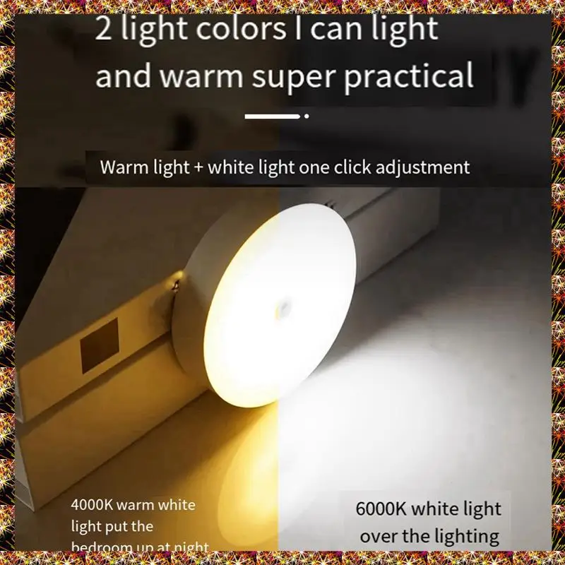 BTCL Paquete de 4 luces LED de noche con sensor de movimiento, decoración de pared recargable por USB, lámpara de noche para dormitorio, duradera, fácil de usar, blanco frío