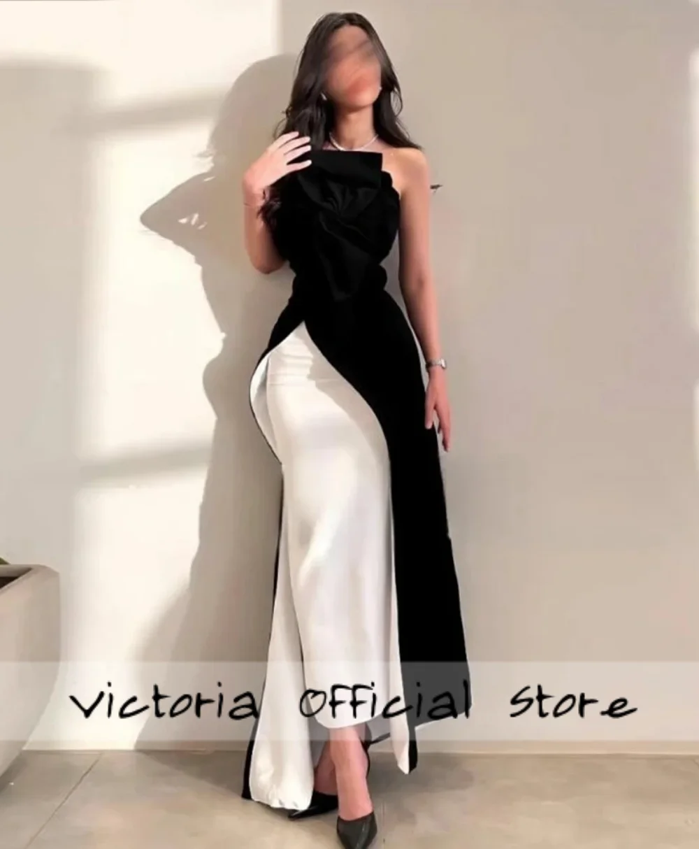 Dubai blanco y negro lujoso Split Sweetheart vestidos de noche para mujer 2025 mujeres Dubai vestido largo de fiesta personalizado