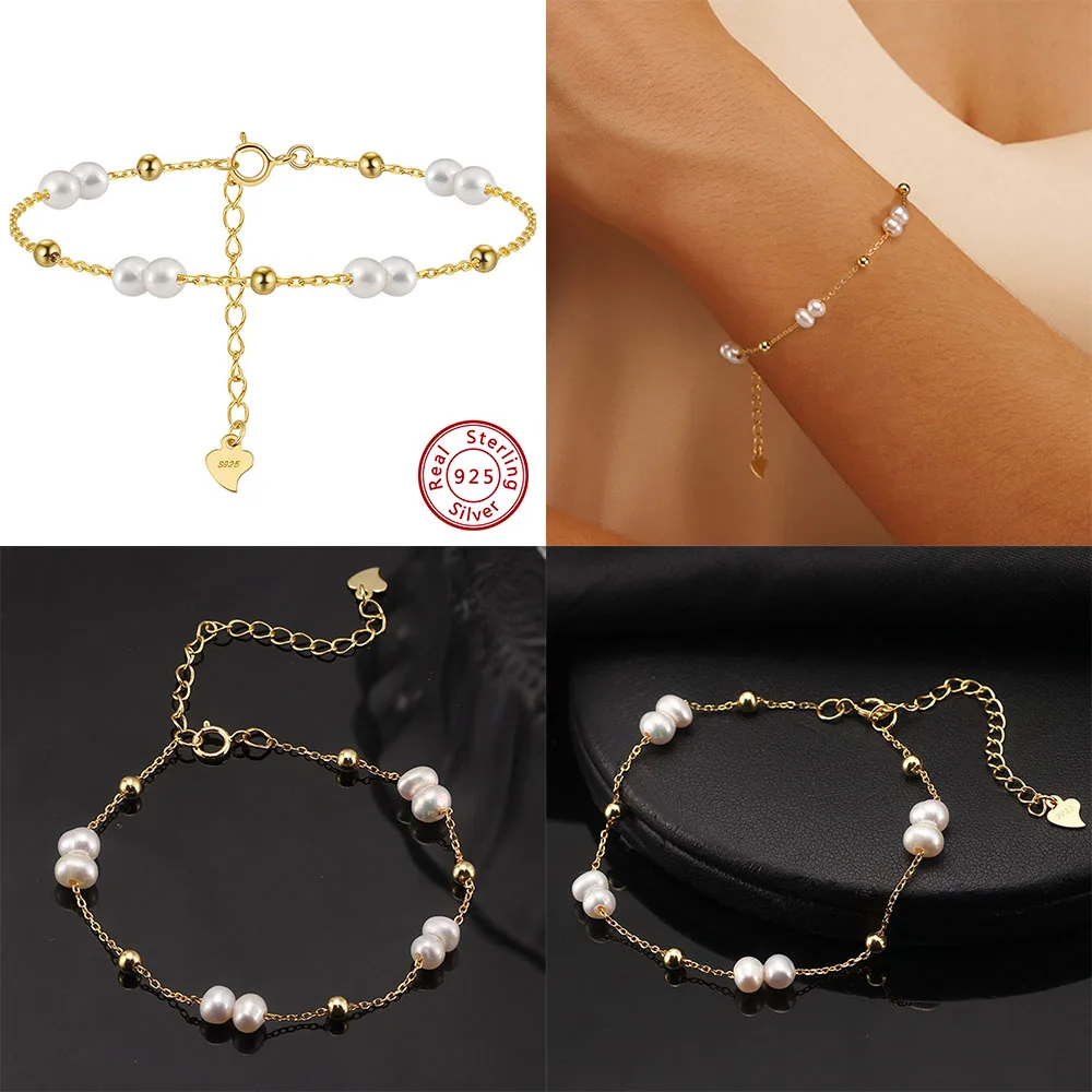 

Kiss Mandy 925 Sterling Silver Natural Pearl Bracelet Simple Charm Bracelet Birthday Party Gift Friends Exquisite Jewelry GPB40