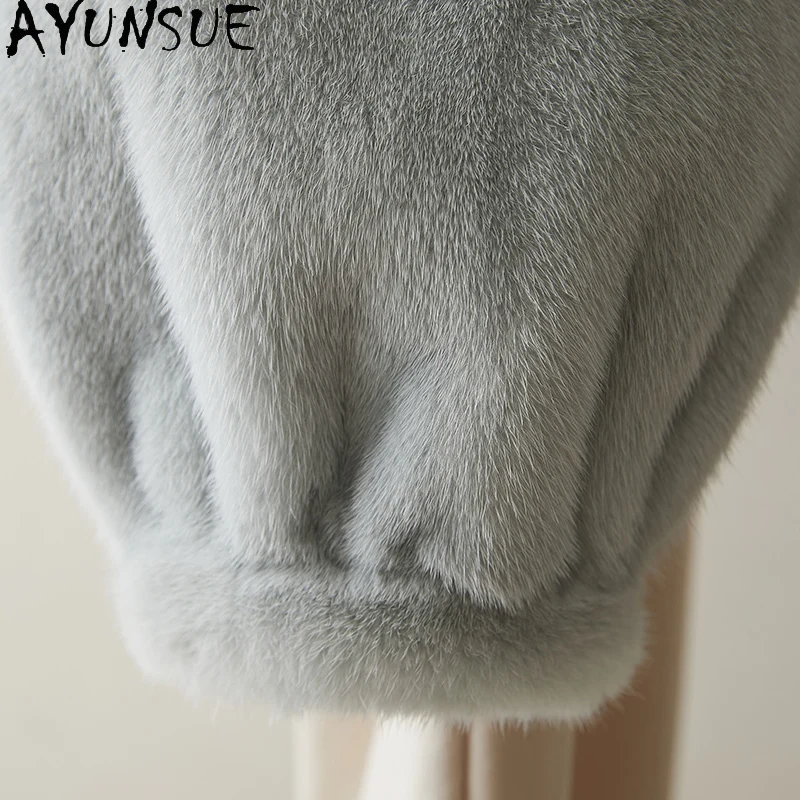 AYUNSUE 천연 밍크 모피 코트 여성용 럭셔리 리얼 퍼 자켓 전체 여성용 밍크 코트 겨울 의류 패션 여성용 코트