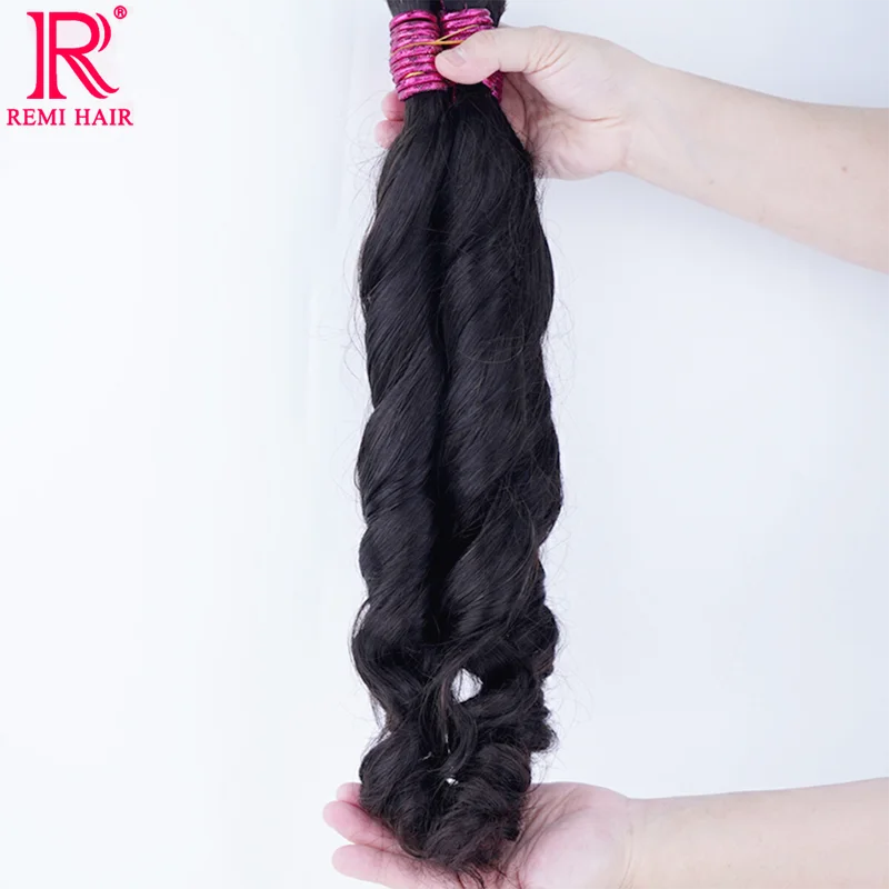 REMI-Extensions de cheveux tressés 100% humains pour femmes, cheveux indiens naturels, droits et ondulés, tissage original, en vrac, sans trame