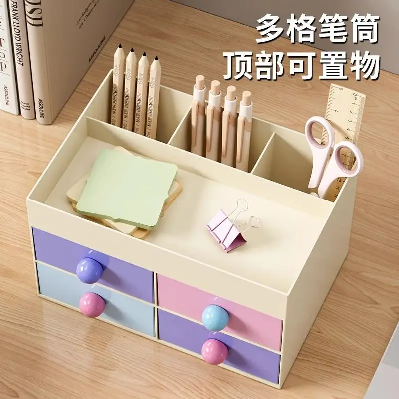 Dopamine desktop storage box, drawer-type grid stacking finishing box, multi-function in student dormitory, pen holder rack