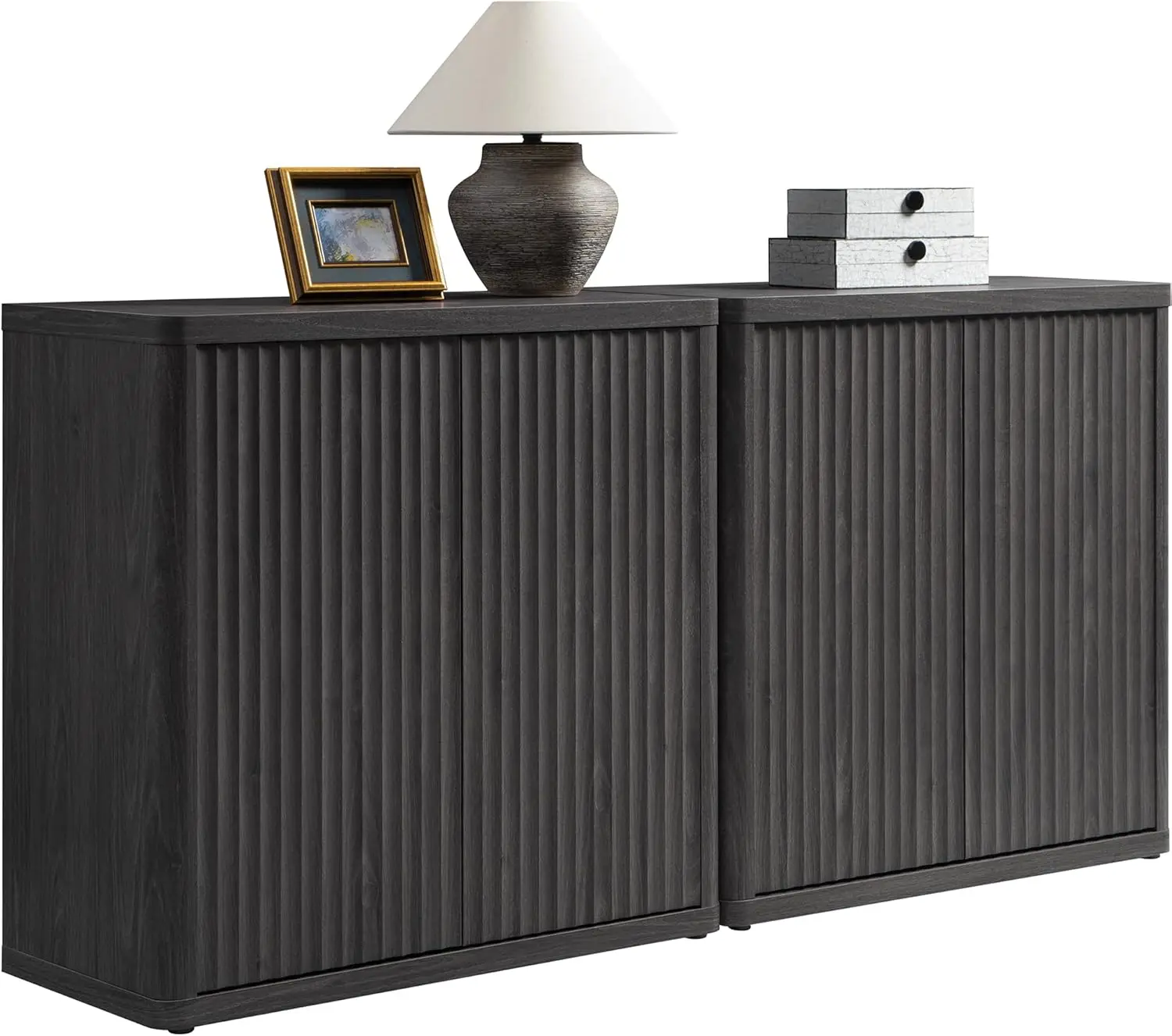 Cabinet with Storage Sideboard Accent Modern Credenza with Doors&Shelves Fluted Media Console Wood Mid Century Coffee Bar Table