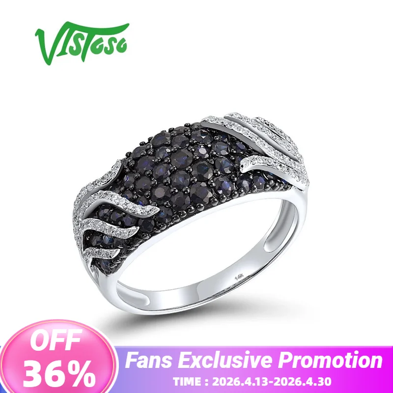 

VISTOSO Genuine 14K 585 White Gold Ring For Women Sparkling Diamond Blue Sapphire Promised Wedding Engagement Edgy Fine Jewelry