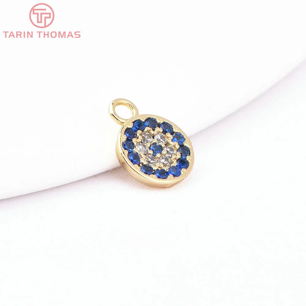 (1603) 4PCS 7.2MM 24K Gold Color Brass with Zircon Round Charms Pendants High Quality Diy Jewelry Findings Accessories Wholesale