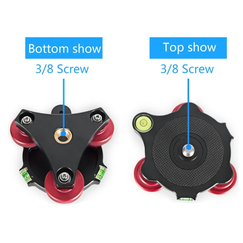 Leveling Base for Camera Tripod for Head ,Tri-wheel Precision Leveler with Bubble Level 3/8" Screw Load Capacity 15kg