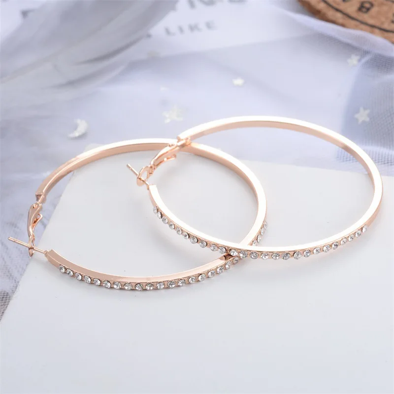 Fashion Hoop Earrings With Rhinestone Big Circle Earrings Simple Earrings Big Circle Gold Color Loop Earrings For Women