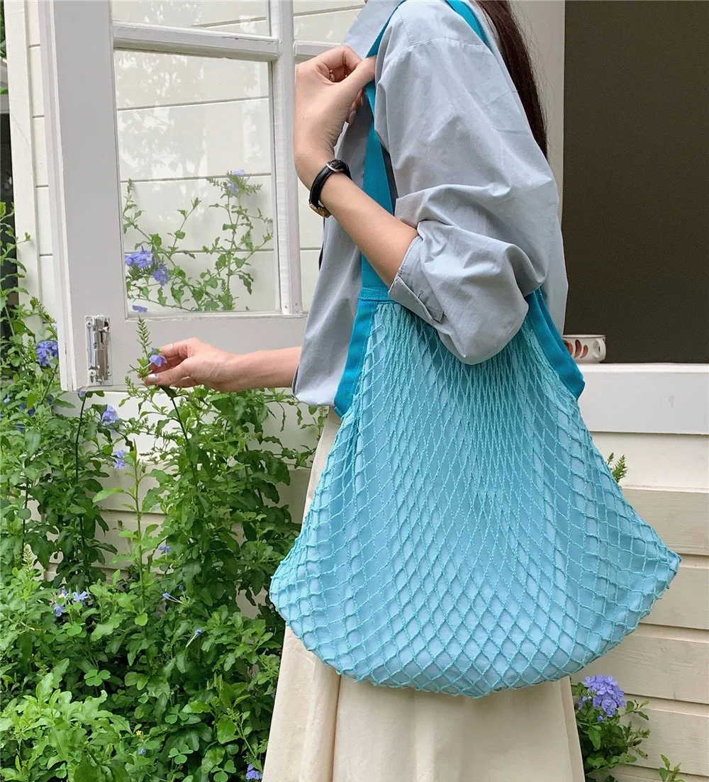 Fashion design stitching design woven Net Bag for women handbag  large capacity casual ladies shoulder bag big totes bolsa