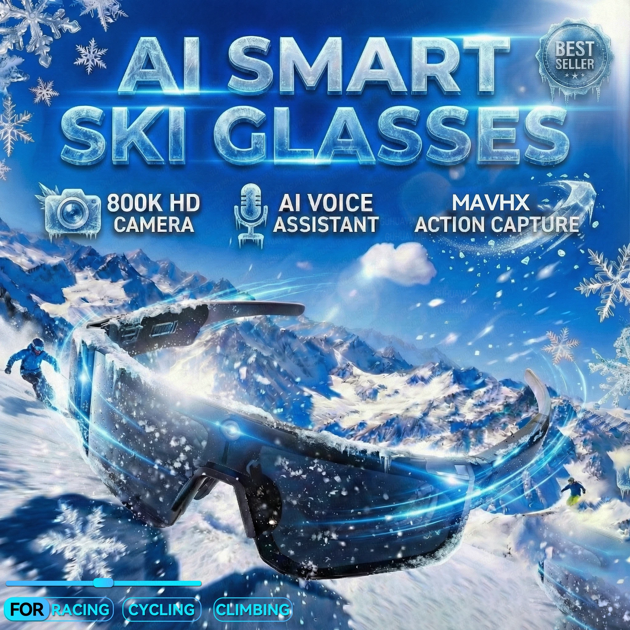 AliExpress GUHUAVMI 2026 Skiing AI Glasses Men 8MP Camera take Photo Video Recording Translation Waterproof Windproof Outdoor Cycling Glasses Women