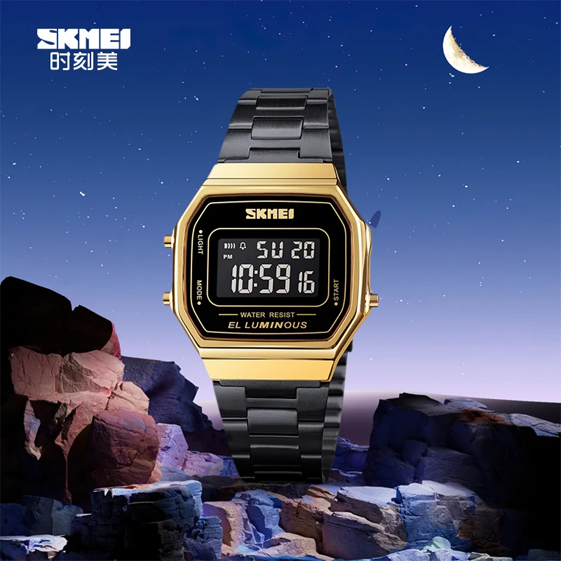 SKMEI Male Casual Alarm Digital Watches For Men Women Simple Stainless Steel Strap Waterproof Electronic Wristwatch reloj hombre