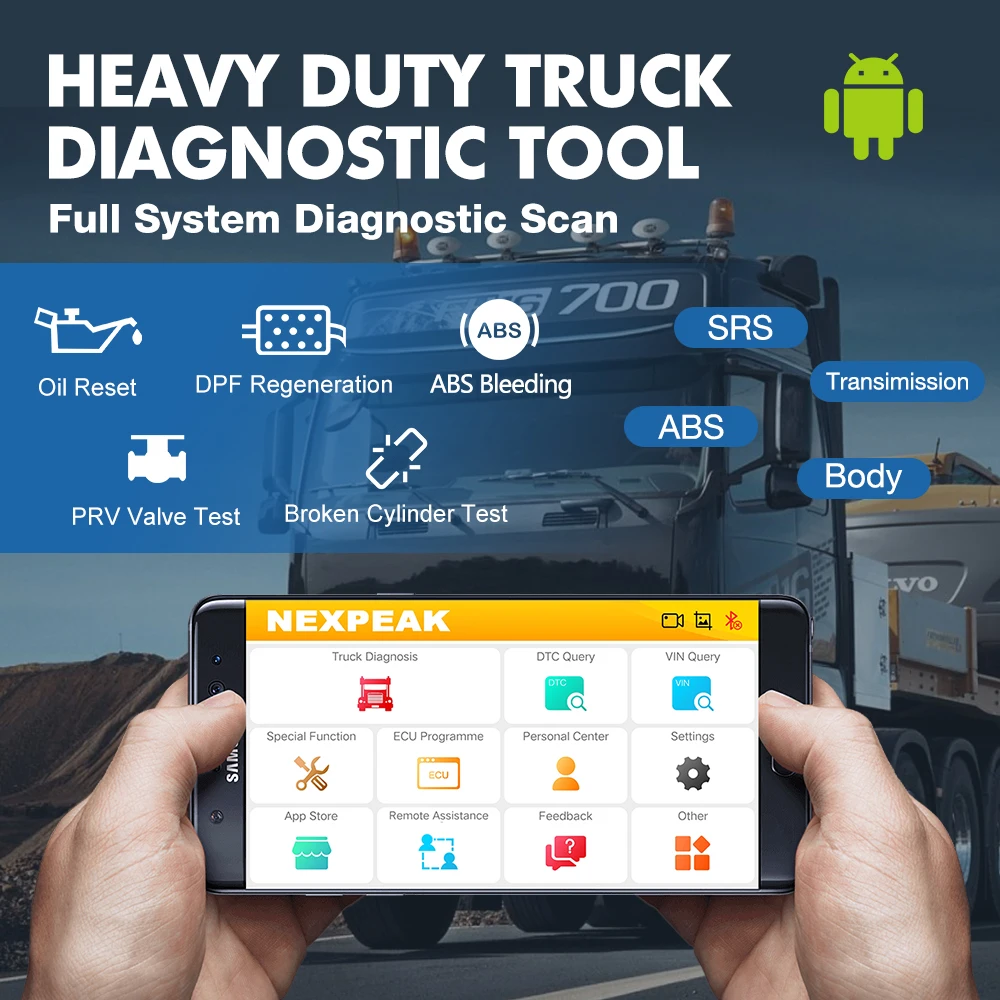 NEXPEAK K2 Heavy Truck Diagnostic Scanner Tool OBD2 VCI Full System Diagnostic Device For Truck Tractor DPF Cluster Calibration