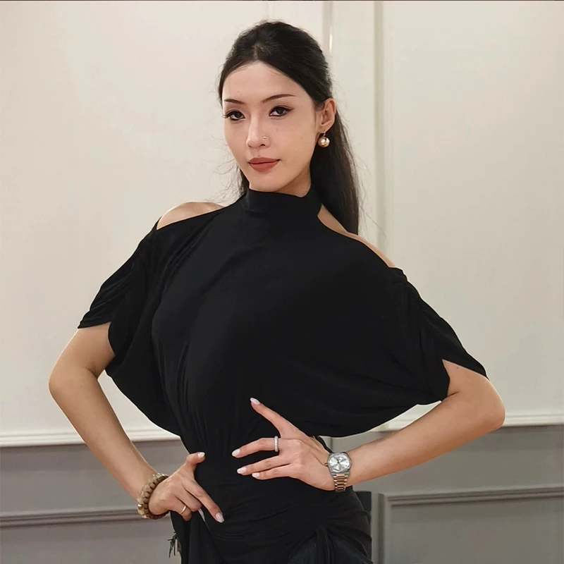 Ballroomdans Top Dames Standaard Danskleding Sociale Dans Oefenkleding Batwing Mouw Zwart Training Top Latin Outfit 2372