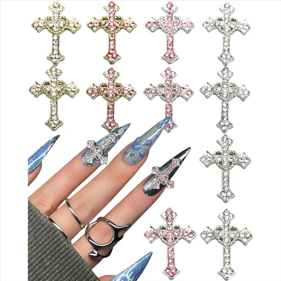 

10/5pcs Punk Cross Nail Charms 3D Gold Silver Diamond Nail Art Decoration Sparkling DIY Manicure Rhinestones Jewelry for Women