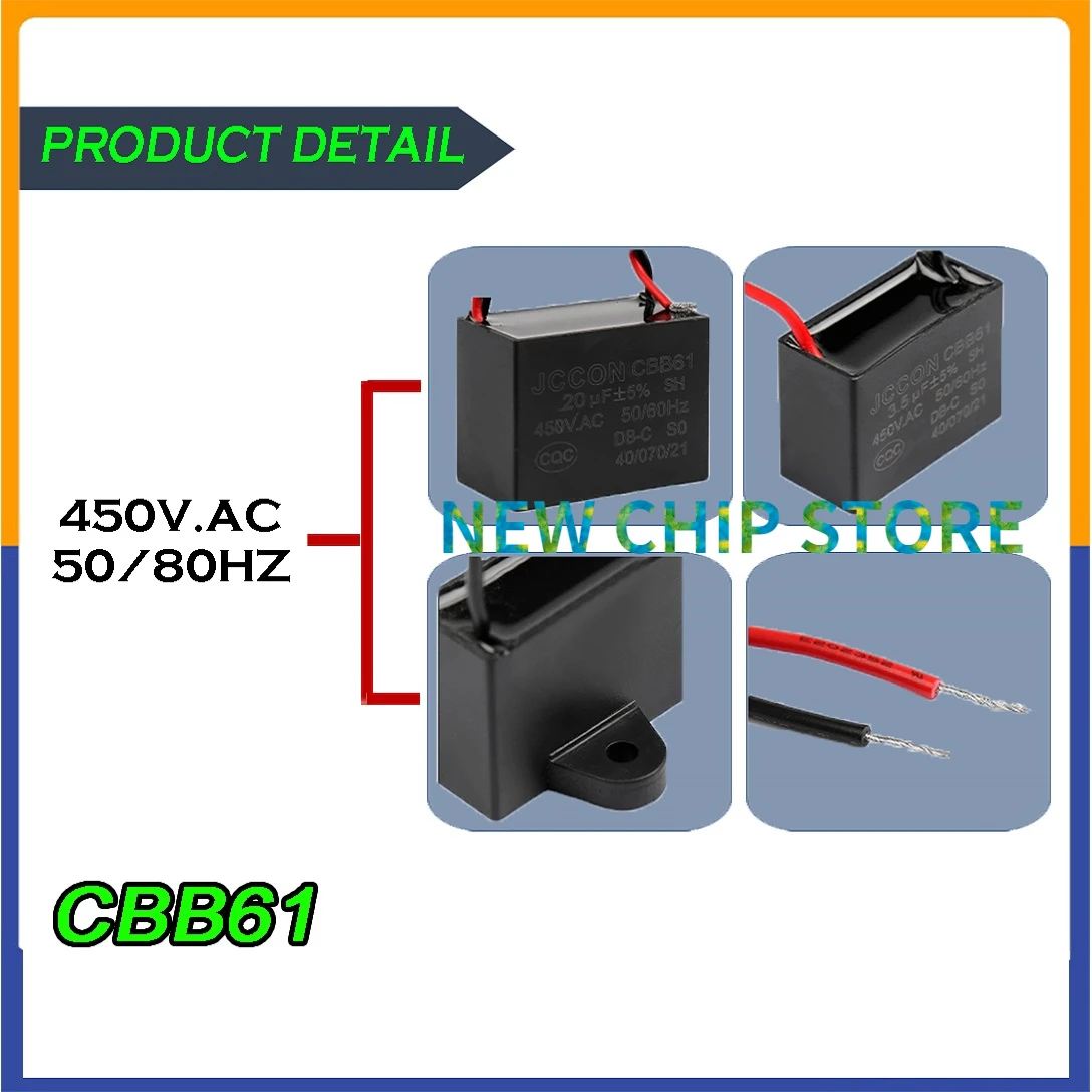 5pcs/lot CBB61 0.8uf 1uf 1.2uf 1.5uf 1.8uf 2uf 2.2uf 2.5uf 2.7uf 450V 50/60Hz Fan Kipas Capacitor Motor Condenser Wire Type