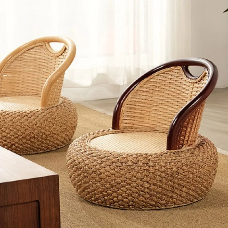 Handmade Straw&Rattan Furniture Tatami Seats Japanese Zaisu Chair for Living Room Asian Traditional Leisure Lazy Floor Seating