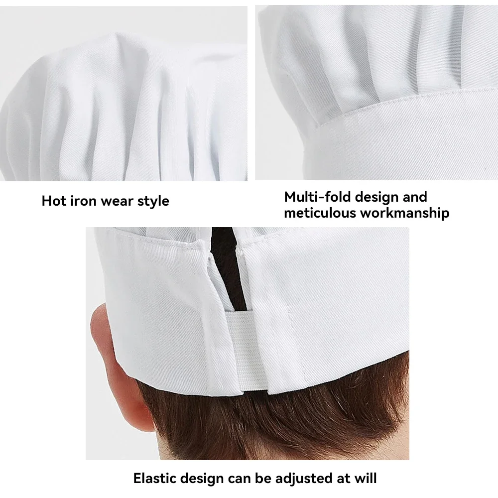 Adjustable Chef Hat Striped Working Cap Restaurant Kitchen Baker Catering Cooking Cap Women Men Unisex Plain Uniform Cooker Hat