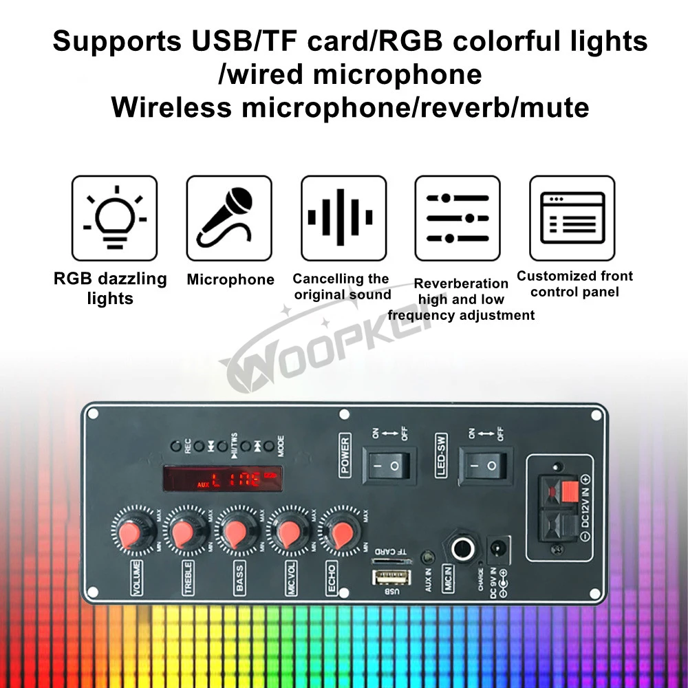 Woopker Amplifier Board 7.4V Battery Version Max 35W Channel 2.0 DIY AMP Module Support Bluetooth AUX U-Disk 4ohm Speaker