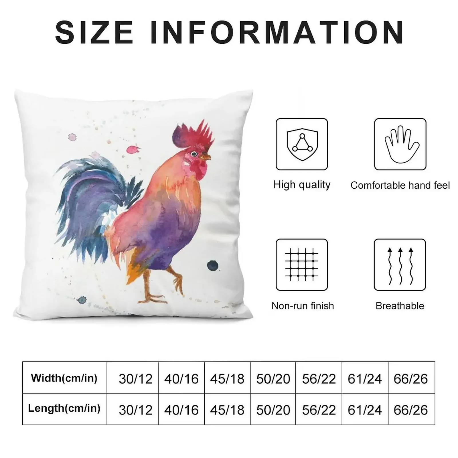 Rusty - Watercolour Rooster Throw Pillow pillows decor home Cushion Child Cushions Home Decor pillow