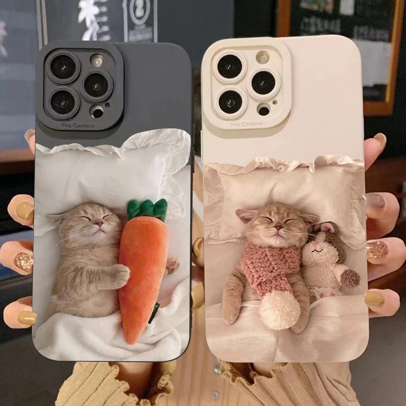 

Funny Cute Cat Silicone Phone Case For iPhone 16 15 13 11 12 14 Pro Max 11 12 13 X XS XR 7 8 Plus SE 2022 Shockproof Soft Cover