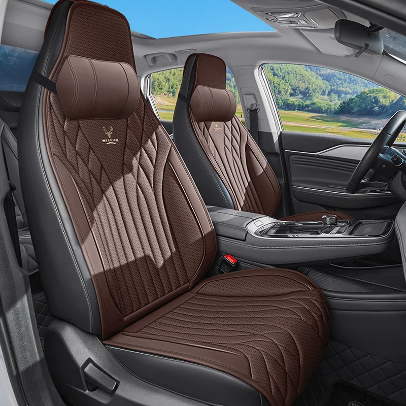 (Comfort Version) Single Front Seat, Paired with 1 Soft and Comfortable Headrest, Simple and Luxurious Pu Leather Integrated Car Seat Cushion, Suitable for All Types of Vehicles, with a Delicate Texture, Comfortable to Sit On, Breathable and Not Stuffy, Suitable for All Seasons, Fits the Seat Well, Non-Slip and Does Not Shift Easily, Simple and Convenient Installation, Available in 6 Colors, Suitable for Various Models Such as Sedans, Suvs, Trucks, Etc