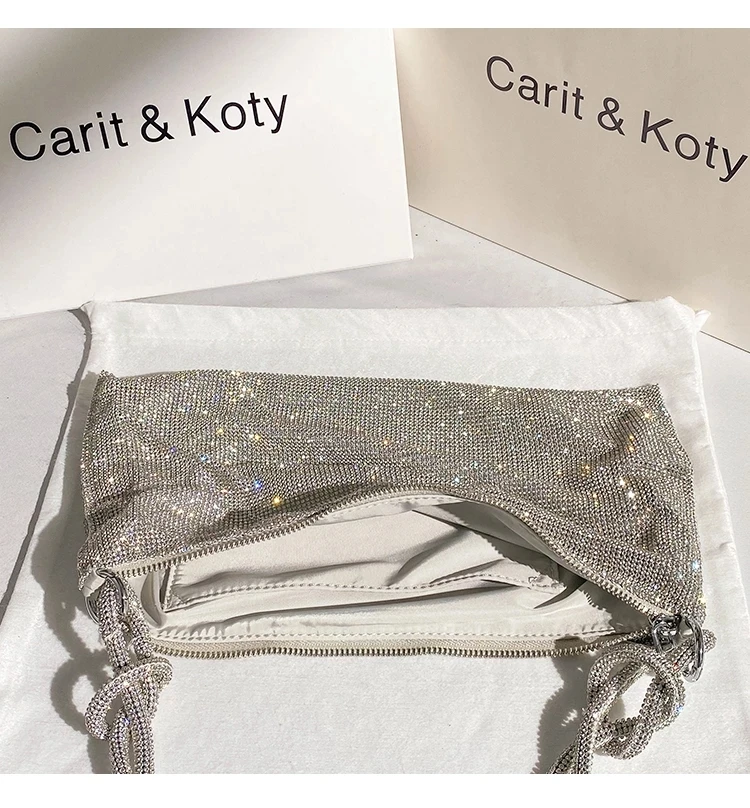 Crystal Silver Diamond Wedding Party borsa nodo manico strass pochette da sera borsa da donna borsa a tracolla di design di lusso