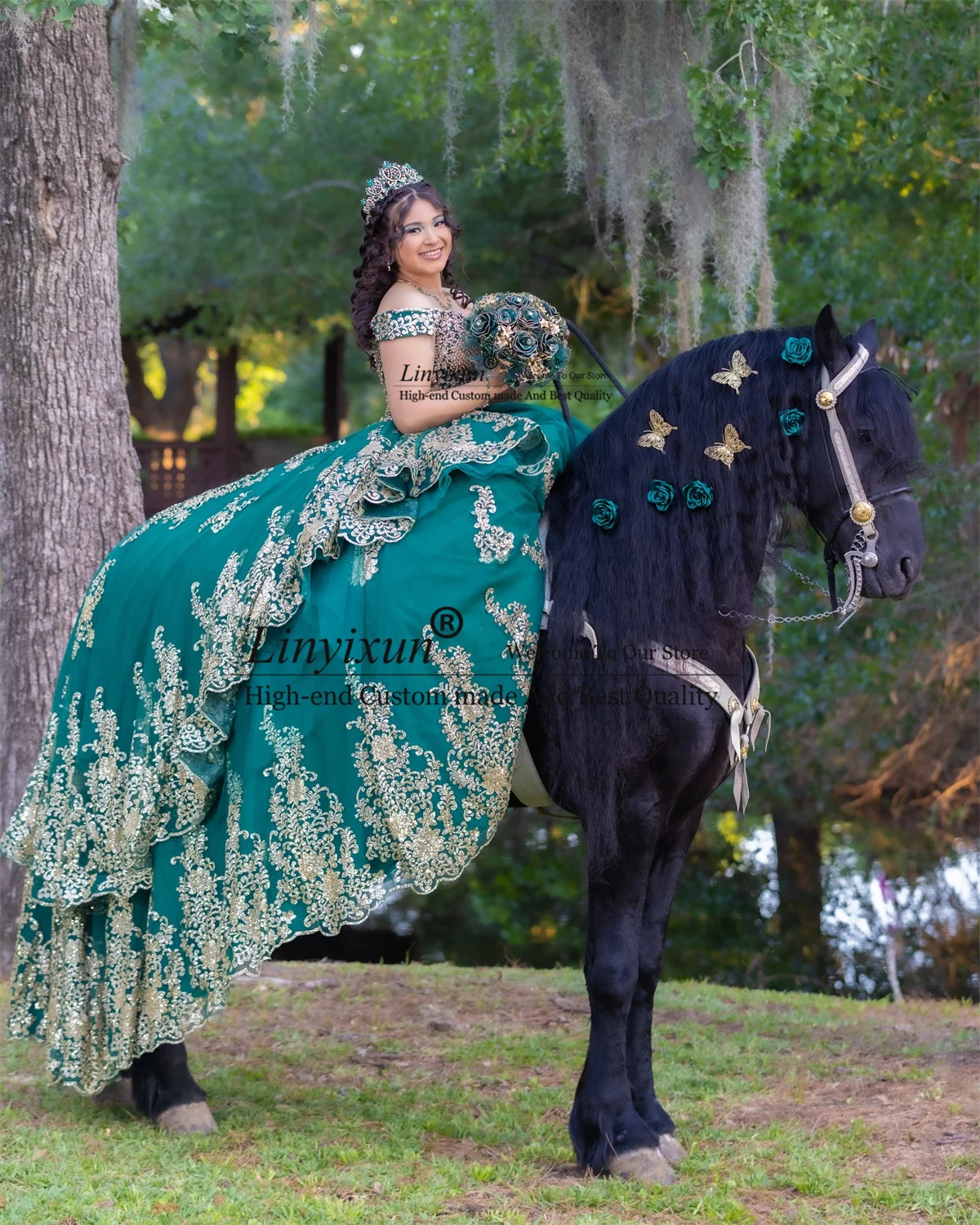 

Зеленое бальное платье принцессы, платье Quinceanera с аппликациями, кружевом, блестками, милое платье 16, с открытыми плечами, на день рождения, Vestidos De 15 лет