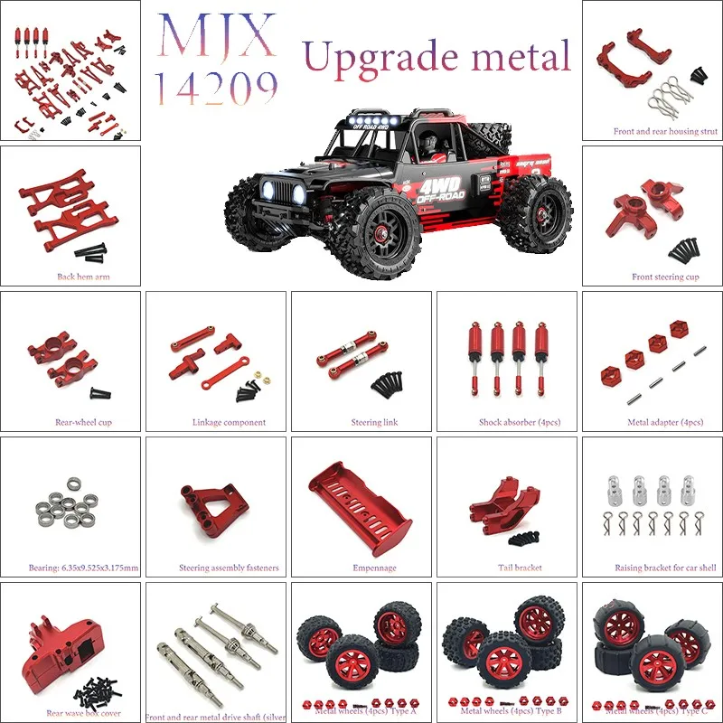 MJX 14209 14210 H14BM Upgrade Accessories Aluminum Alloy Suspension Arm Wheel Seat Steering Cup Shock Tower HyperGo Metal Parts