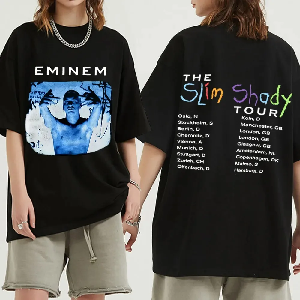 T-shirt Print Vintage 1999 Eminem Slim Shady Tour Cotton Men\'s Women\'s Short Sleeve Couple O-Neck Fashion Unisex Oversized Tops