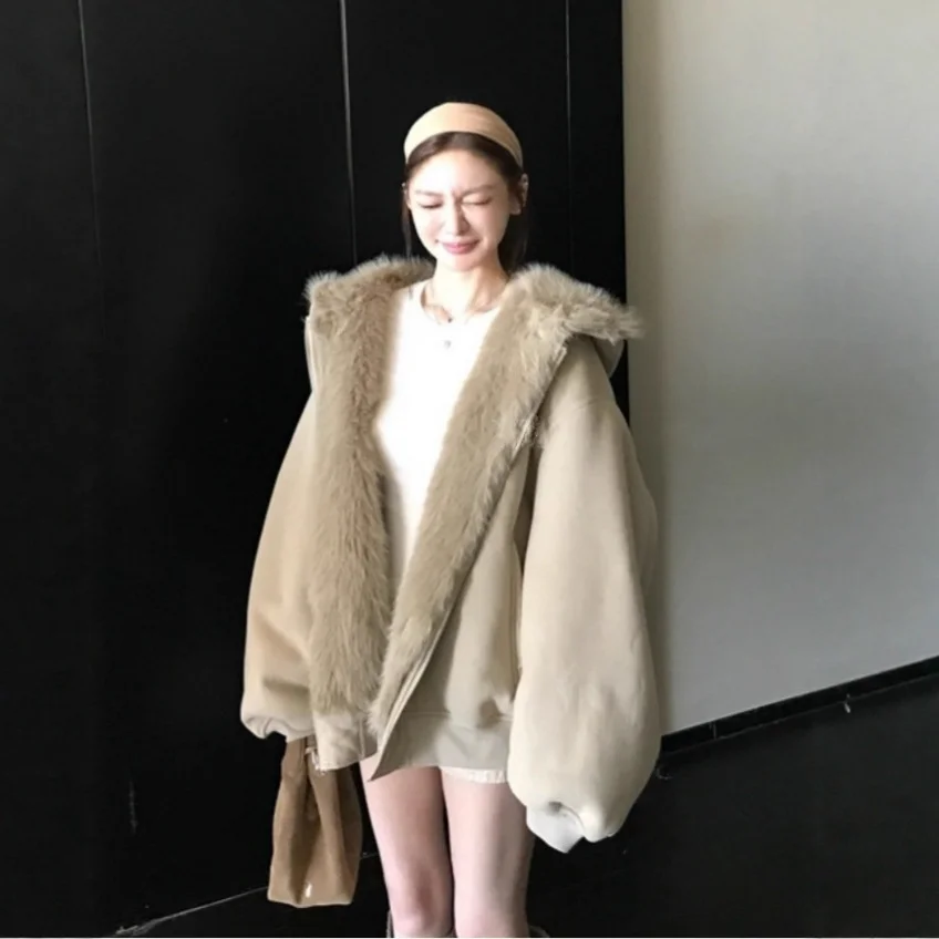 

Женская зимняя двусторонняя куртка с капюшоном из искусственного меха, теплая, на флисовой подкладке, утолщенная, с хлопковым наполнителем, модная, Ropa Para Mujer