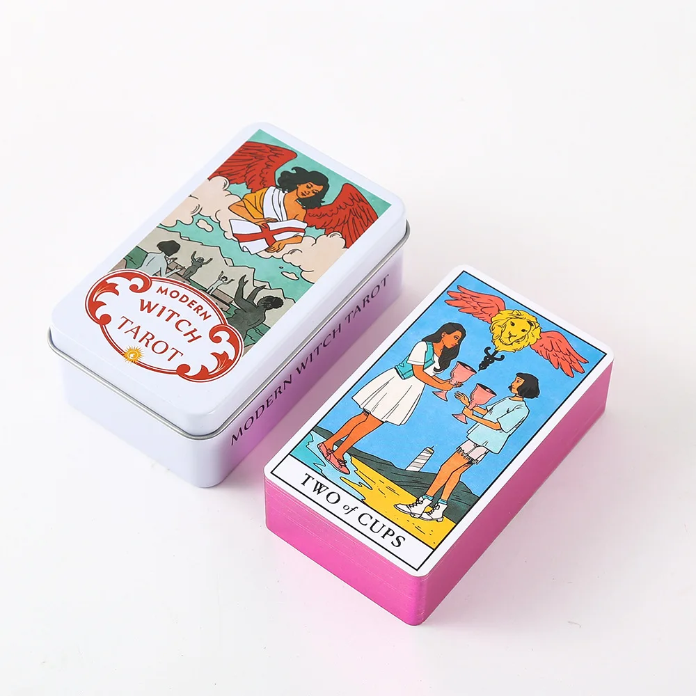 

Modern witch tarot cards in Metal Tin Box 10cm*6cm board games gold pink gold-plated Edge cards with paper manual
