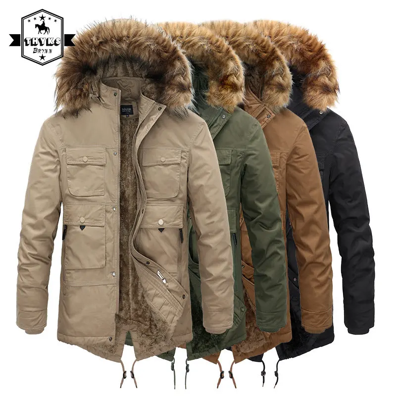 

Men's Plush Warm Hooded Jacket Thick Loose Windproof Multiple Pockets Cargo Jacket Male Solid Color Oversized Parka Coats Winter