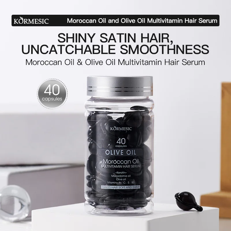 1 مل * 40 كبسولة من زيت المغربي وزيت الزيتون، جوهر العناية بالشعر متعدد الفيتامينات، يحتوي على مكونات جوهر الزيت المغربي والزيت الجاف والمجعد، ويصلح الشعر بشكل أكثر صحة ويجعلها ويغذيها للعناية اليومية بشعرك