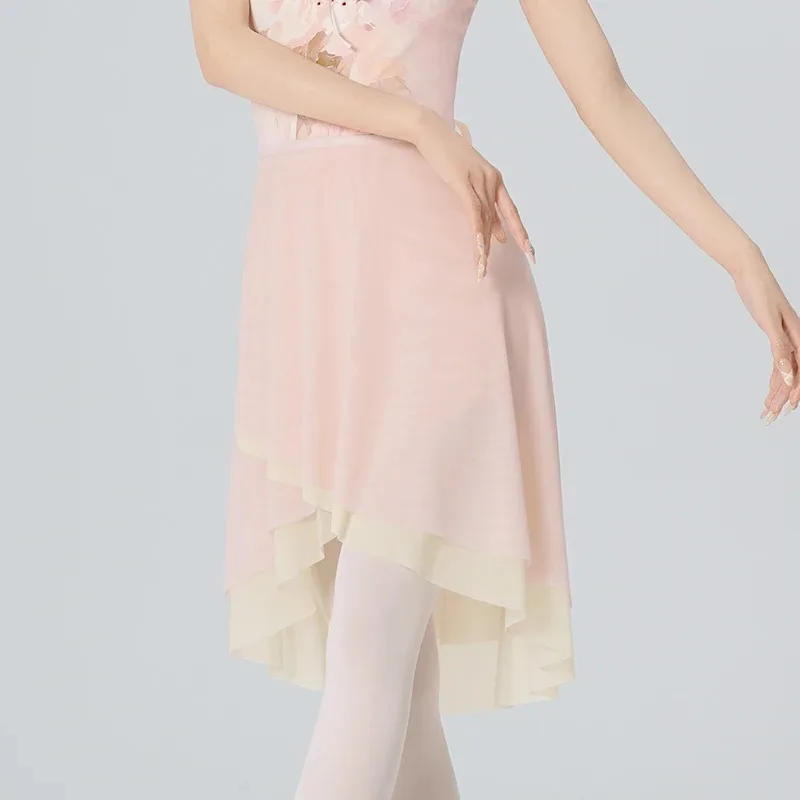 

Woman Girls Ballet Skirts Adult Wrap Tie-up Dance Skirt Nylon Soft Mesh Long Skirt Two Layers Irregular Ballerina Skirt