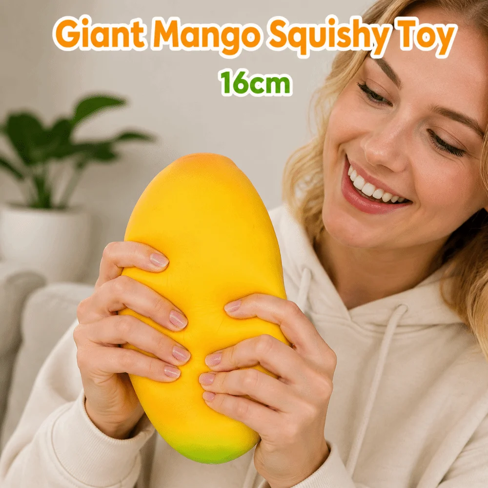 16cm Giant Mango Squishy Yellow Super Soft Slow Rebound Fidget Kneading Anxiety Relief Realistic Fruits Pinch for Adults
