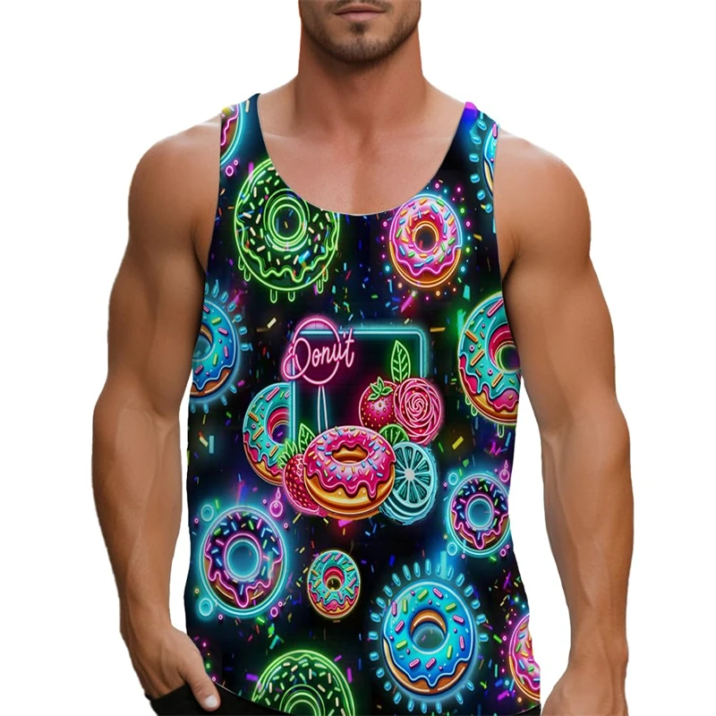 2025 New Fashion Candy Tank Tops 3D Prind Doughnut Graphic Sleeveless Tee Shirts Summer Hip Hop Harajuku Streetwear Underwaist