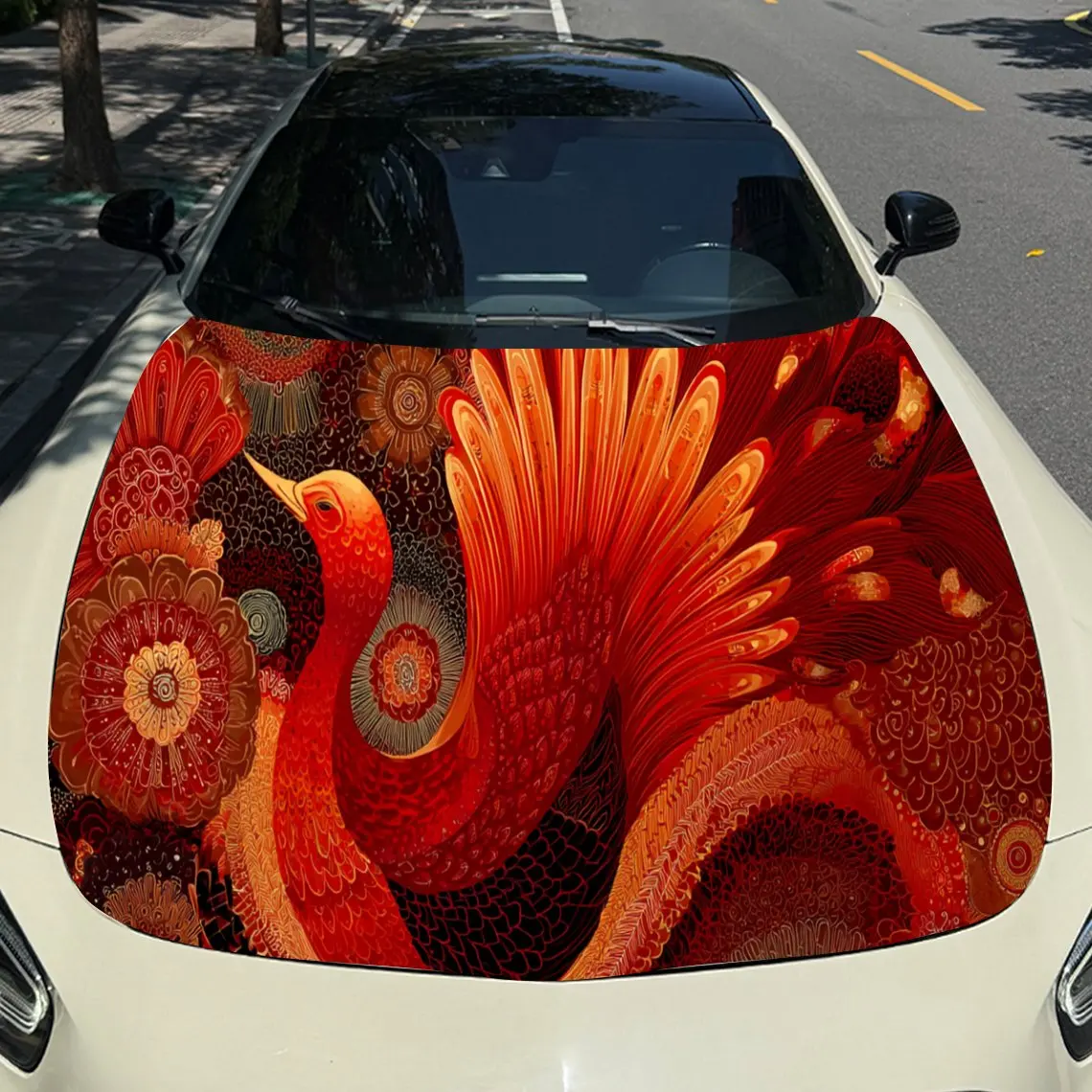 

Cool Red Phoenix Car Hood Sticker PVC Self Waterproof Stick, Striking Auto Exterior Accessories Decor Protect Gift for Car Lover