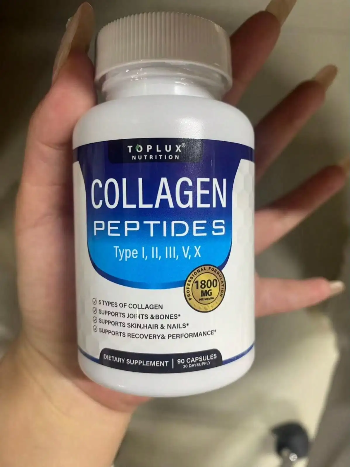 

Toplux Multi Collagen Peptides Pills 1800 Mg Complex - Type I, II, III, V, X