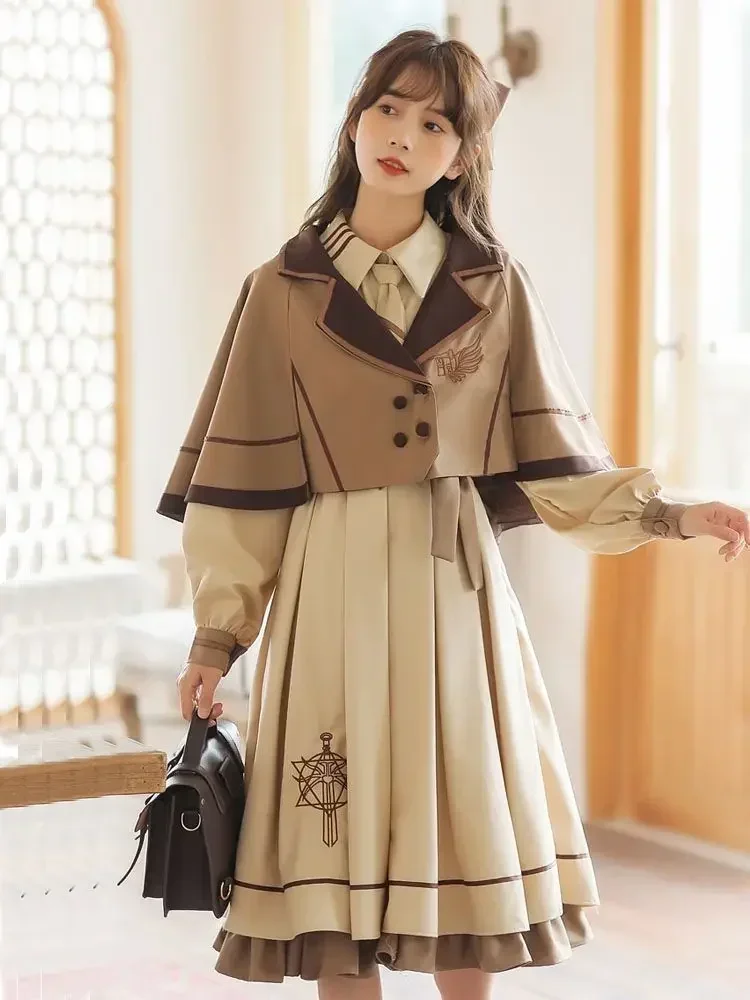 Coalfell College Style Dress British Style Korean Campus Small People Two-piece Autumn New Mid-length Skirt Suit