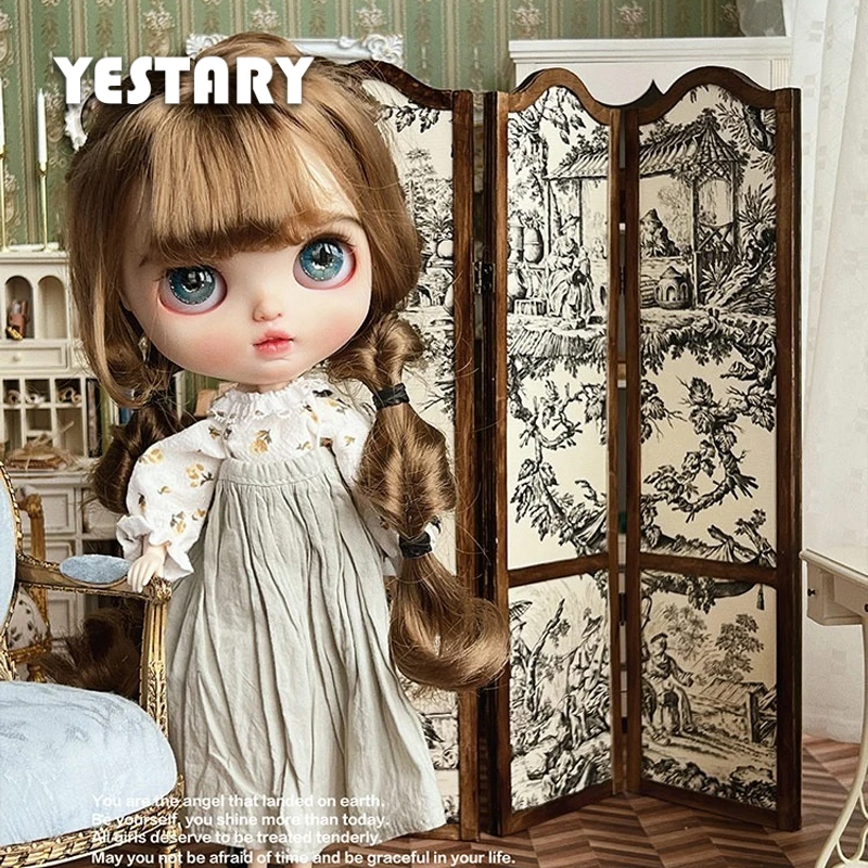 

YESTARY BJD Furniture for Dollhouse Vintage Screen For BJD 1/6 Dolls Accessories Printed Screen For Blythe Miniature Items Toys