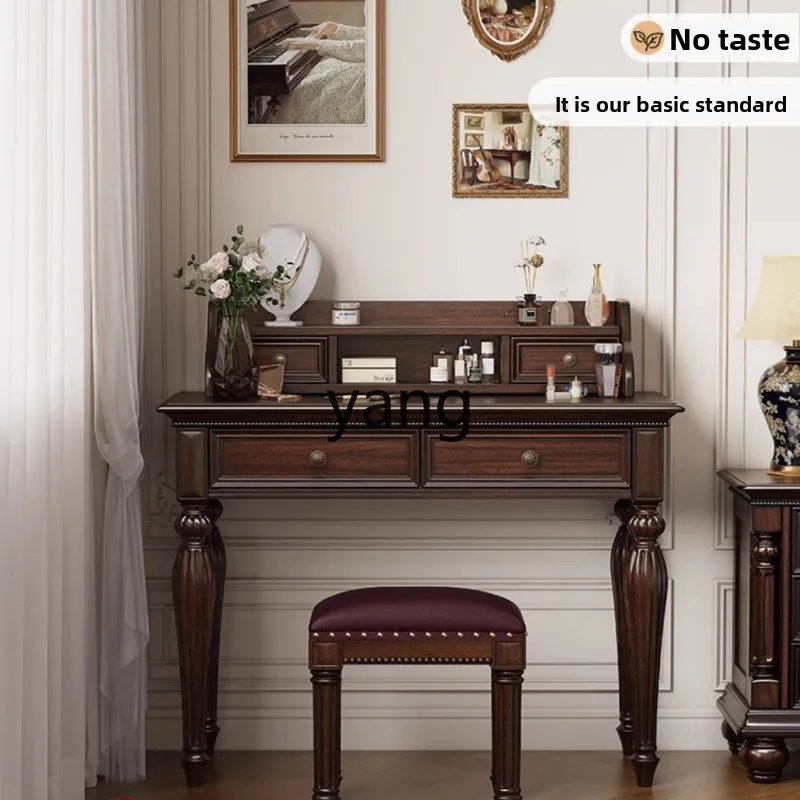 

tgf American Style Bedroom Black Walnut Makeup Table Home Vintage Solid Wood Storage Vanity Desk