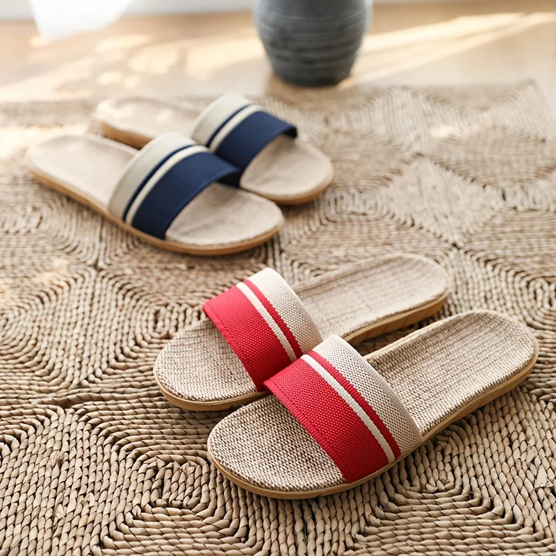 Linnen Slippers Voor Koppels, Indoor Houten Vloeren Voor Thuisgebruik, Anti Slip Dikke Zolen Dames Zomer Koele Slippers Groothandel