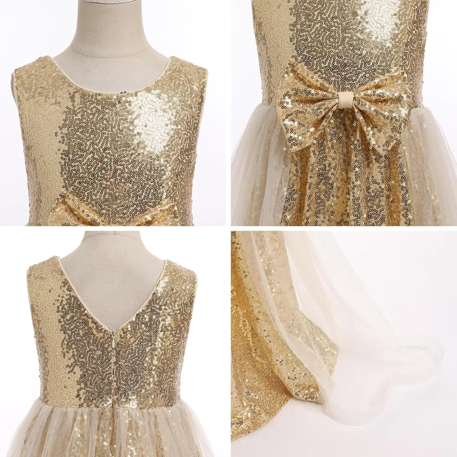 Bloemenmeisjes paillettenjurk mouwloos glitters prinses tule lange maxi-jurk optocht verjaardag bruiloft feestjurk