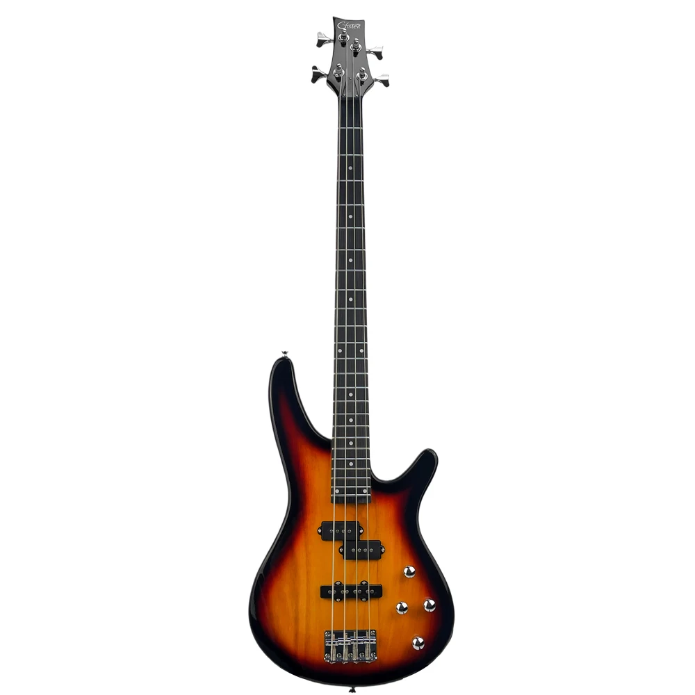 

Black-and-yellow 4-string, 24-fret electric bass guitar with cable and accessories