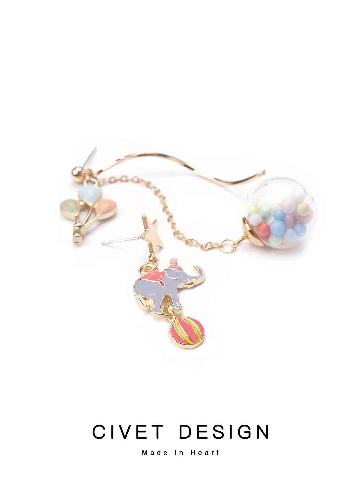 A Pair Asymmetric Cute Girl Long Sterling 925 Silver Needle Earrings Cute Circus Elephant Balloon Earrings Women Charms