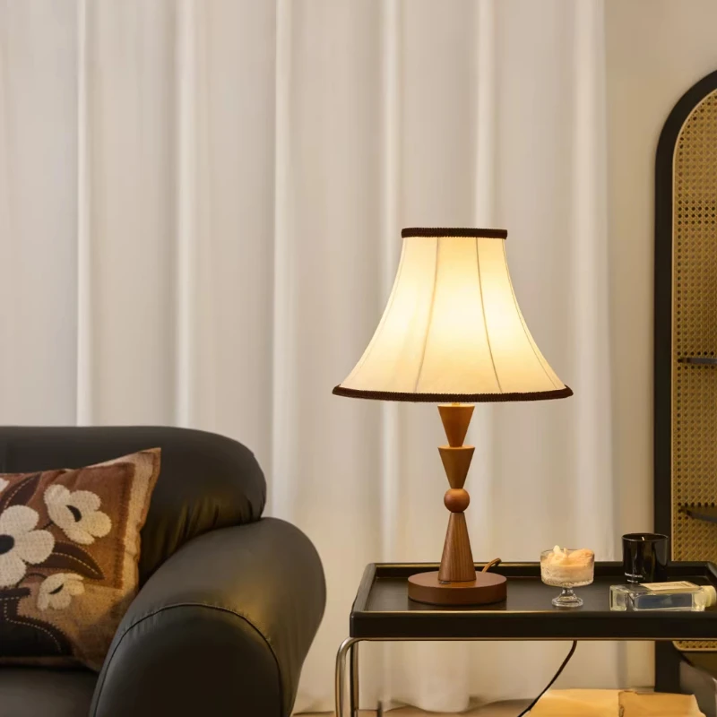 

French Vintage Wooden LED Table Lamps Fabric Lampshade Living Room Bedroom Headbroad Study Office Reading Atmosphere Desk Lights