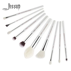 Jessup Brushes 10pcs Professional Makeup Brush Kit Pearl White/Silver Natural Bristle Make up Brushes Definer Shader T243