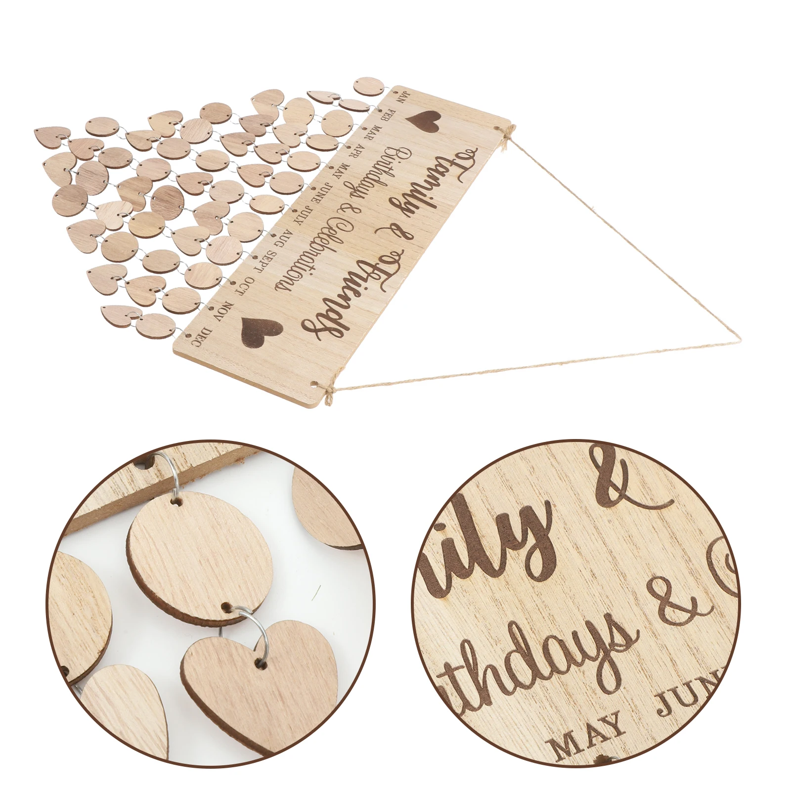 

Wooden Calendar Plaque Board Rope Rings Discs Birthday Reminder Wall Decor Home Office Anniversary Celebration